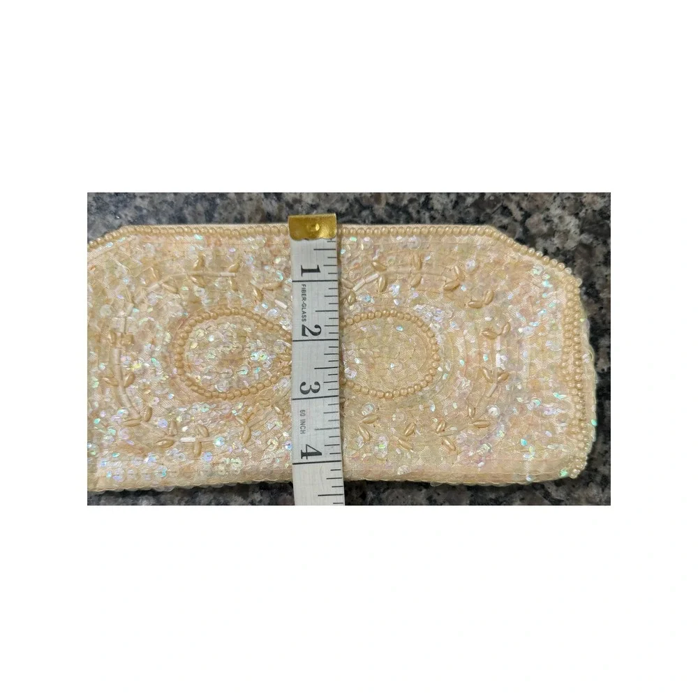 Vintage La Regale Beaded Sequin Clutch Bag Cream‎ Japan Evening Wedding Purse